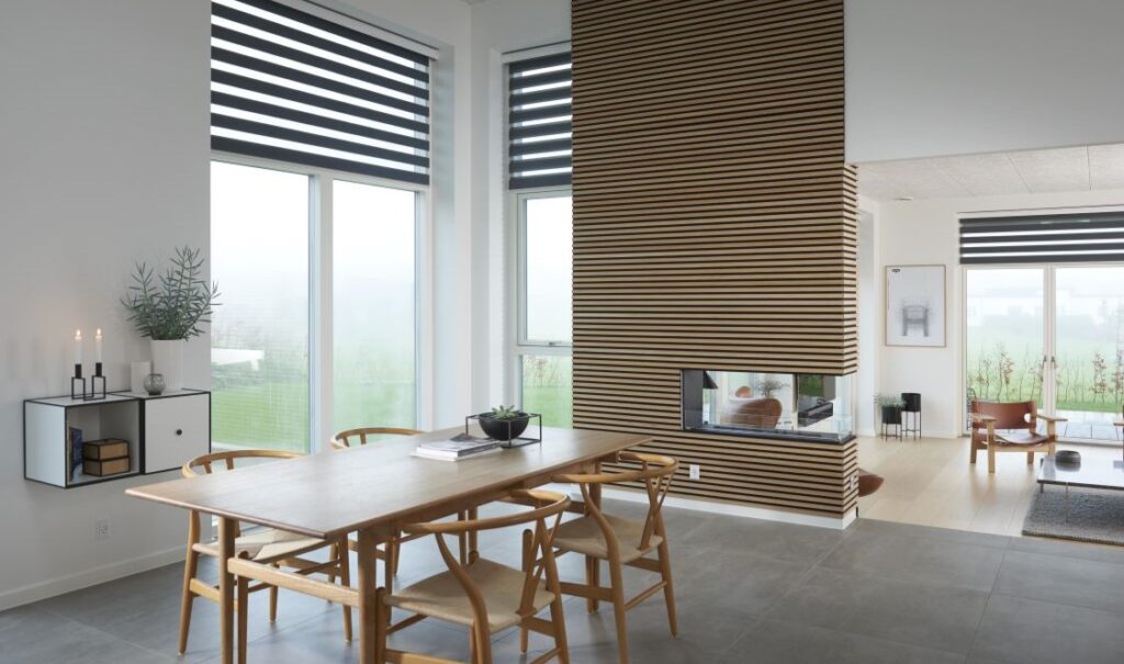 Modern Dining Room Featuring Premium Series Light Oak FibroTech Acoustic Panels