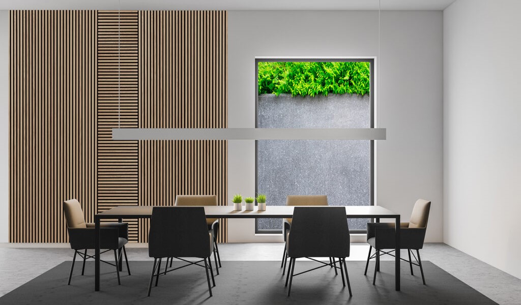 Modern Office Featuring Square Series Light Oak FibroTech Acoustic Panels